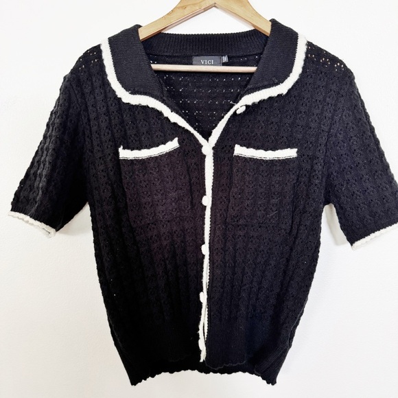 Vici knit collared blouse in black size XL - Picture 2 of 5